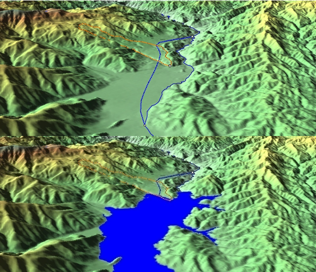 図4 栂池岩屑流による古白馬湖の形成と姫川の転流(上野,2010)