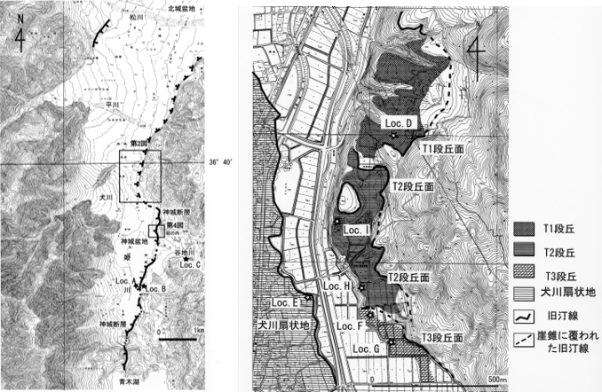 図7 神城盆地北部地区東側の標高750m付近の段丘面(松多ほか,2001)