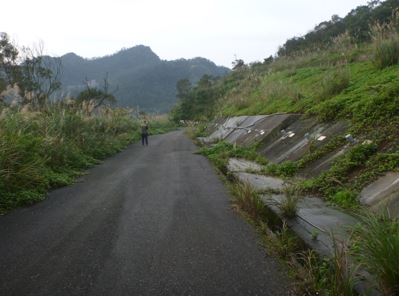 写真12 側道から見る切り直された道路法面