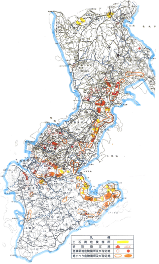 図4 沖縄本島中南部の危険箇所図(沖縄県土木建築部河川課,1990)