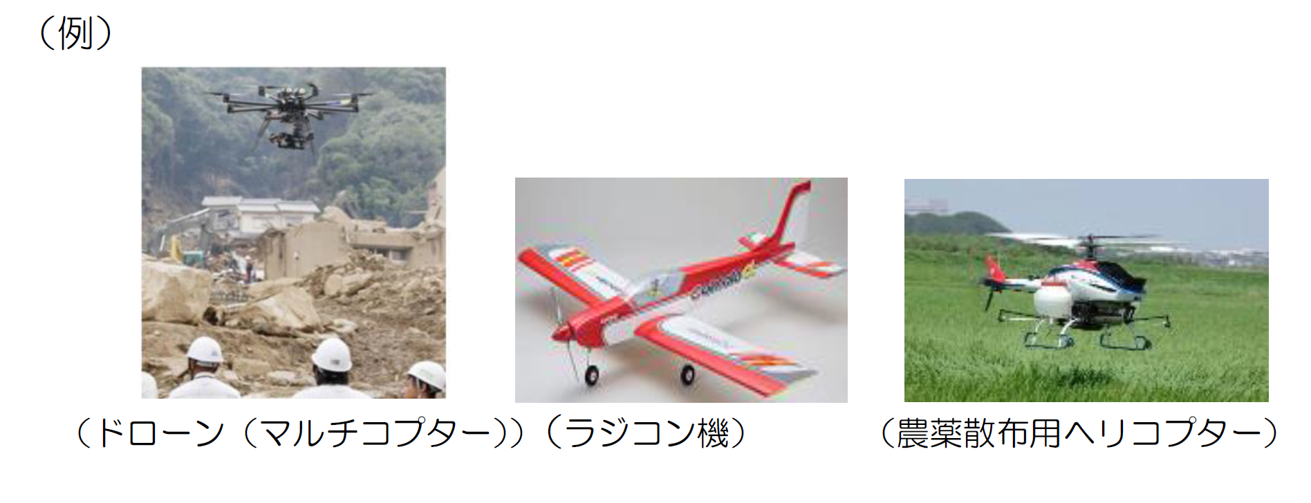 (例) (ドローン(マルチコプター))(ラジコン機)(農業散布用ヘリコプター)