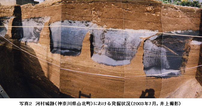 写真2 河村城跡(神奈川県山北町)における発掘状況(2003年7月,井上撮影)