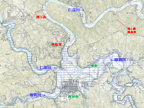 図4 横畠東の河道閉塞地点と湛水範囲