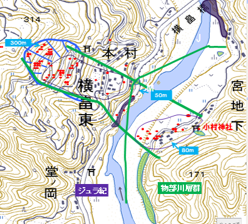 図5 横畠東の地すべり地形と河道閉塞状況