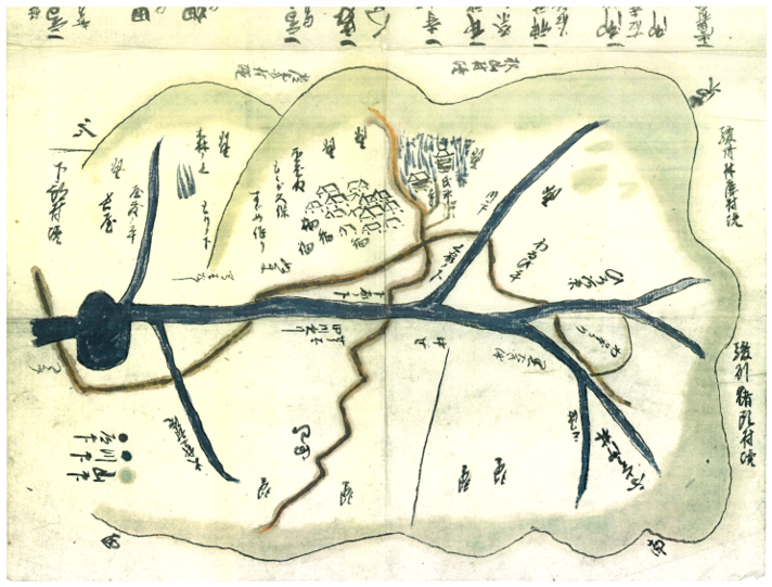 図3 湯之奥村絵図、天保九年四月(1838年5月)湯之奥金山博物館蔵