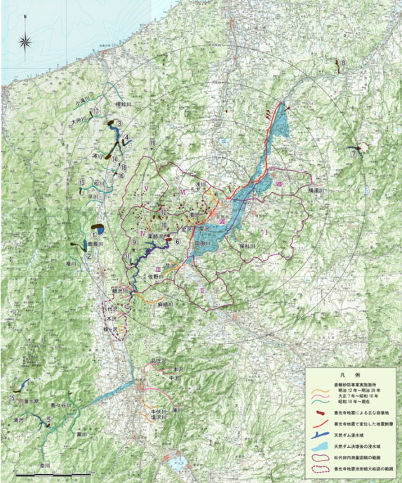図1 長野県北部の天然ダムの分布(森ほか,2007)