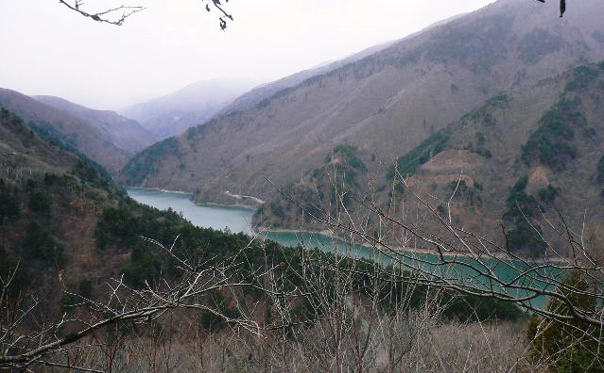 写真2 梓湖右岸入山地区から見たトバタ崩れ(井上2006年11月撮影)