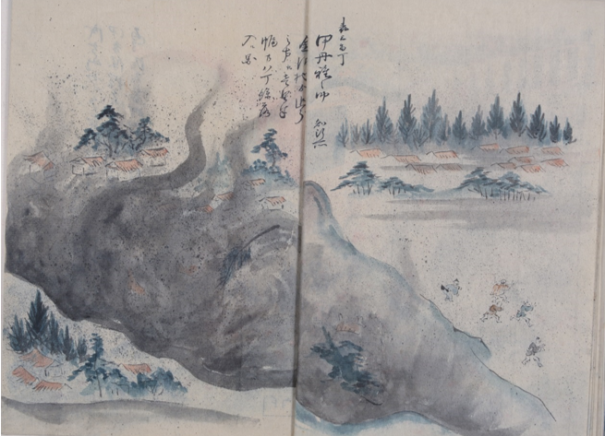図9 佐久郡金沼村の陥没の図(浅間山焼昇之記)(長野県小諸市八満 美斉津洋夫氏所蔵)
