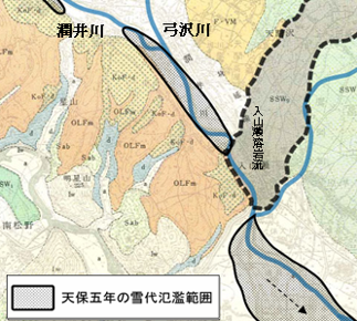 図8 1834年の大雪代の氾濫範囲と入山瀬溶岩流の分<br>布
