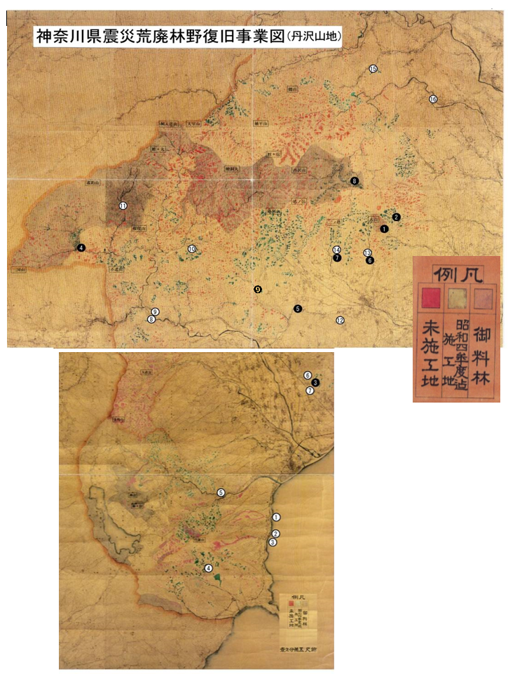 �}2�@�_�ސ쌧�k�Ѝr�p�і앜�����Ɛ}�i1930�C�O��R�n�C�_�ސ쌧�X�эĐ��ۑ��j�֓��n�k�ɂ��y���ЊQ�n�_��ǋL�i�ɓ��E���C2006�C���Ғ��C2013�j